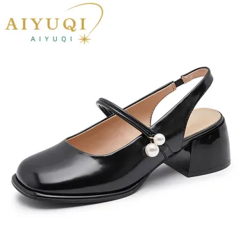 AIYUQI/ летняя женская обувь 2023 г., Новая модная верхняя одежда, женская обувь на ажурном каблуке, женская обувь Mary Jane на блочном каблуке