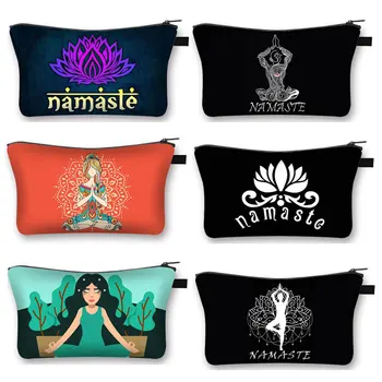 Косметичка Yoga Namaste, Мандала, Лотос, Женские сумки-органайзеры для макияжа, Женская сумка для хранения Губной помады, косметичка