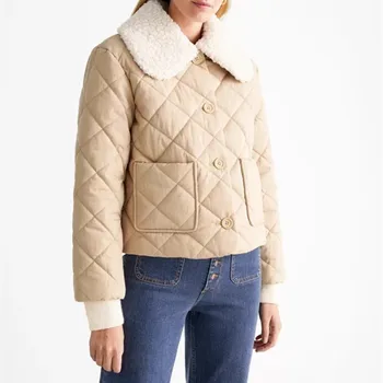 Осень-зима 2021, Новые женские короткие куртки с отложным воротником, Модные Теплые Однобортные женские парки Argyle с длинным рукавом